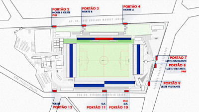 Mapa de setores no Estádio Mun. Cícero de Souza Marques, em Bragança